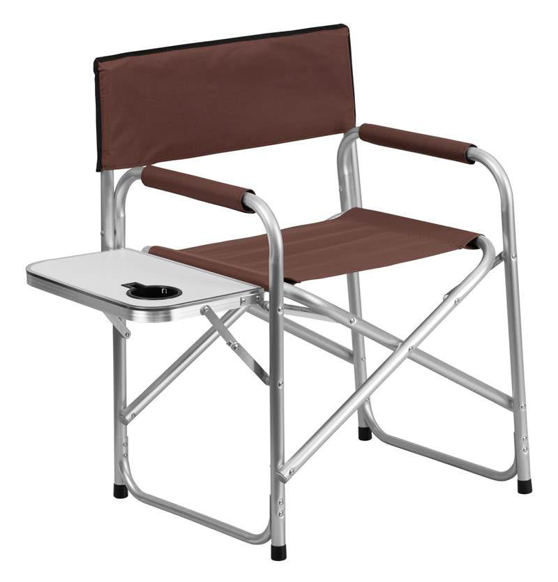 Aluminum Folding Camping Chair with Table and Drink Holder in Brown -  TY1104-BN-GG