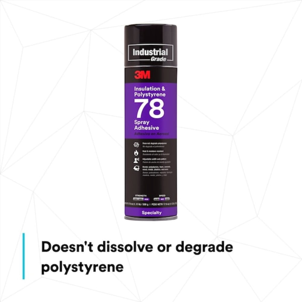 3M Polystyrene Insulation 78 Spray Adhesive Clear Net Wt 17.9 Oz