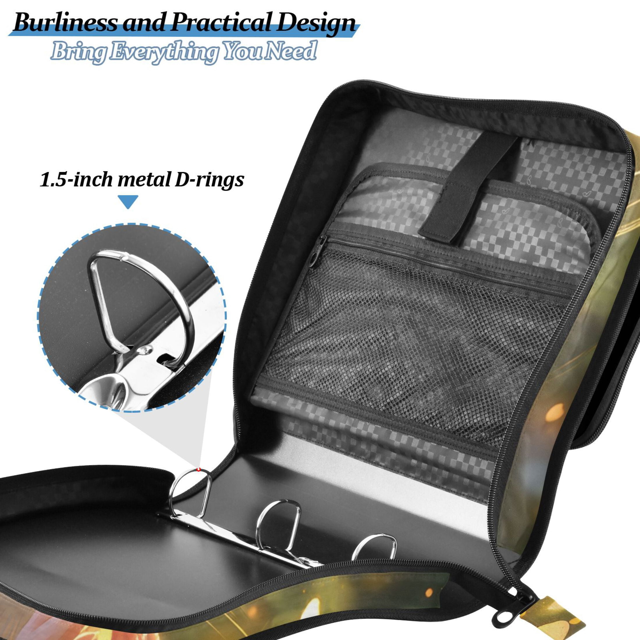 3 Ring Zipper Binder with Shoulder Strap Waterproof Trapper Keeper 2 Inch D-Ring 500 Sheets Capacity Cute Mouse Stands in Garden