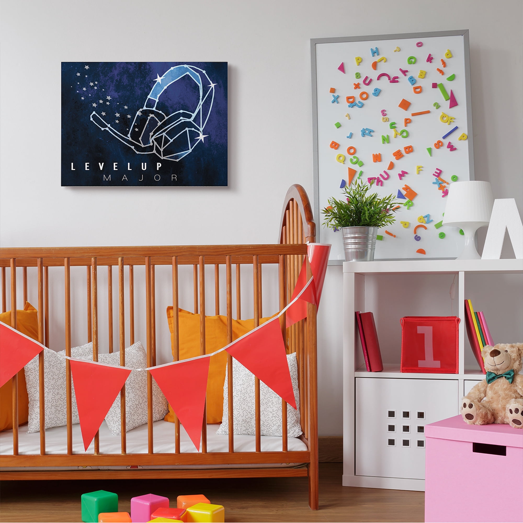 Stupell Industries Level Up Major Gaming Quote Space Stars Headset,24 x 30,Designed by Daphne Polselli