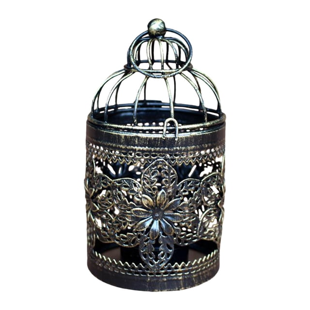 Candelabro colgante con forma de jaula de pájaros, farol decorativo para velas, centro de mesa para fiestas Estilo C