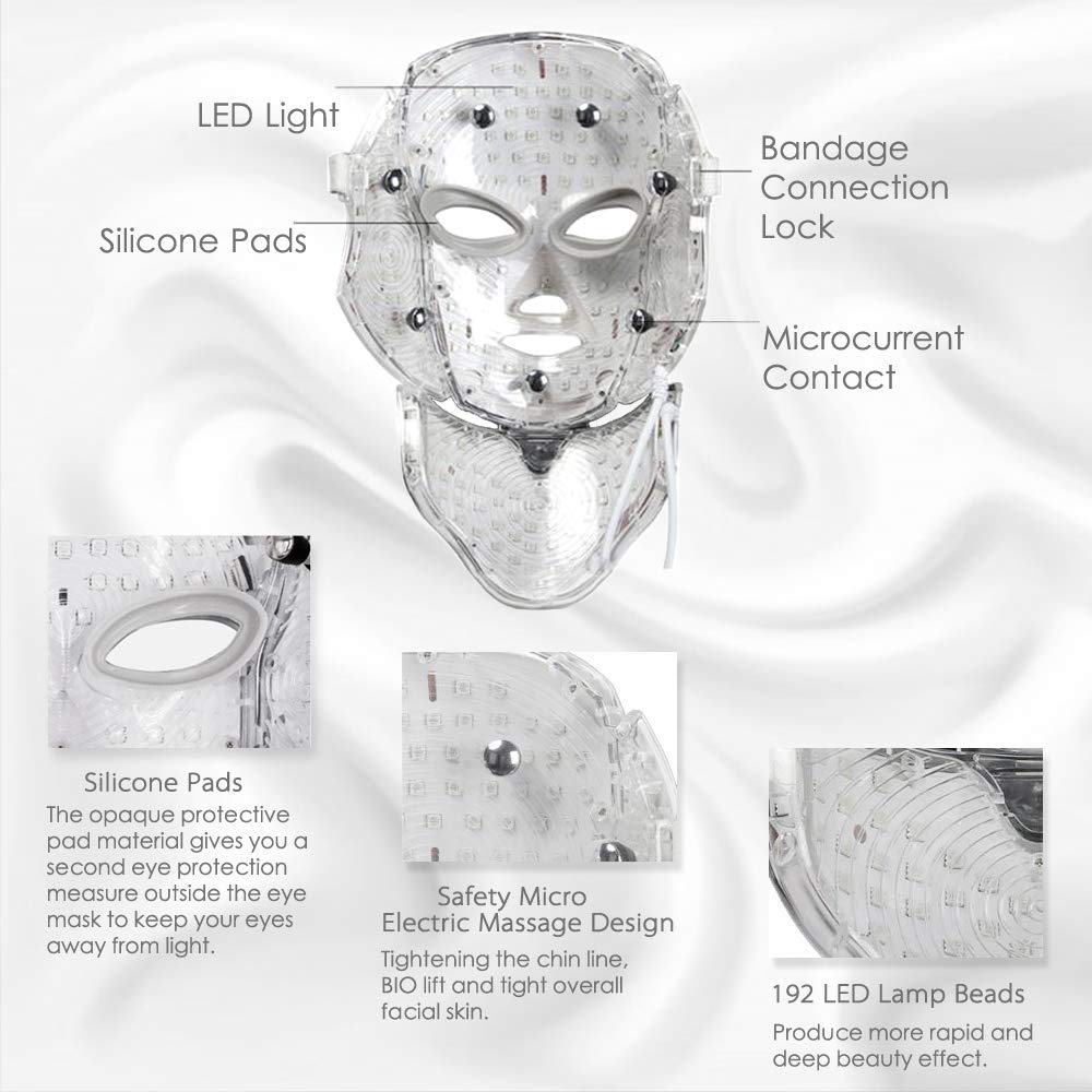 LED Skin Mask-CE Cleared Pro 7 LED Skin Care Mask for Face and Neck Skin Rejuvenation Light Therapy Facial Care Mask and Optical Cosmetic Mask Portable for Home and Travel Use - image 3 of 7