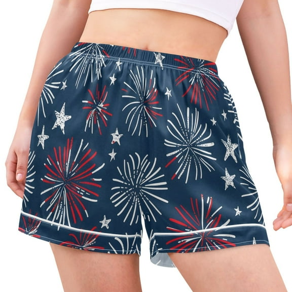 joogoo Women's Pajama Lounge Shorts Flag Independence Day Bottoms Sleep Short M