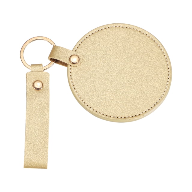 Espejo de llavero Uxcell, espejo compacto mini con cubierta de cuero PU, tamaño de bolsillo, redondo, portátil, plegable, llavero para mujeres, bolsa de maquillaje, bolso de viaje, oro rosa