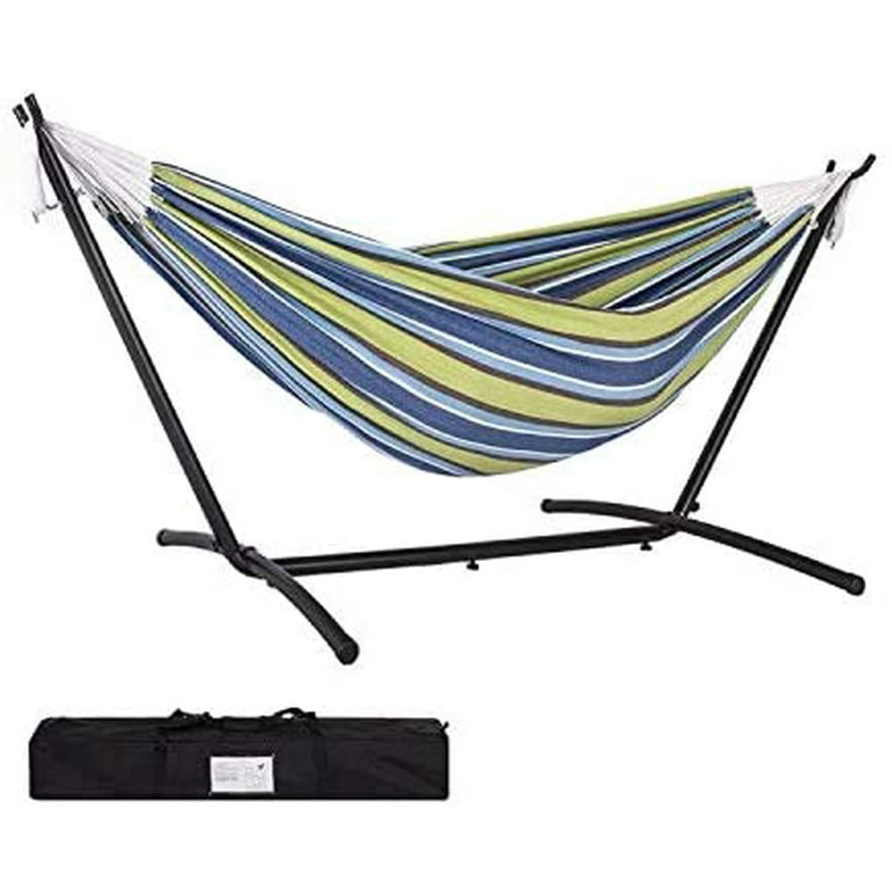 Double Classic Camping Outdoor Cotton Hammocks with 9 Feet Steel Stand