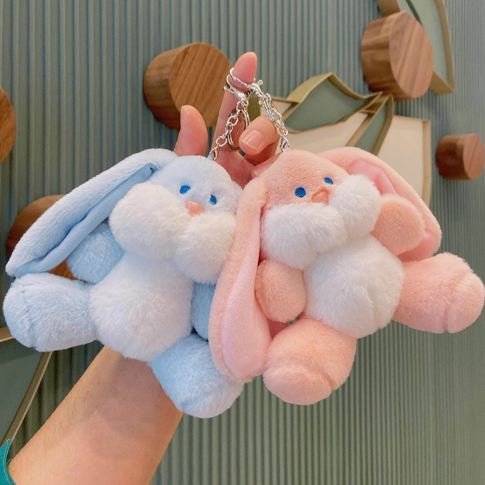 Cute Mink Fur Rabbit Key Chain Soft Bunny Doll Handbag Pendent Car Keyring  NEW