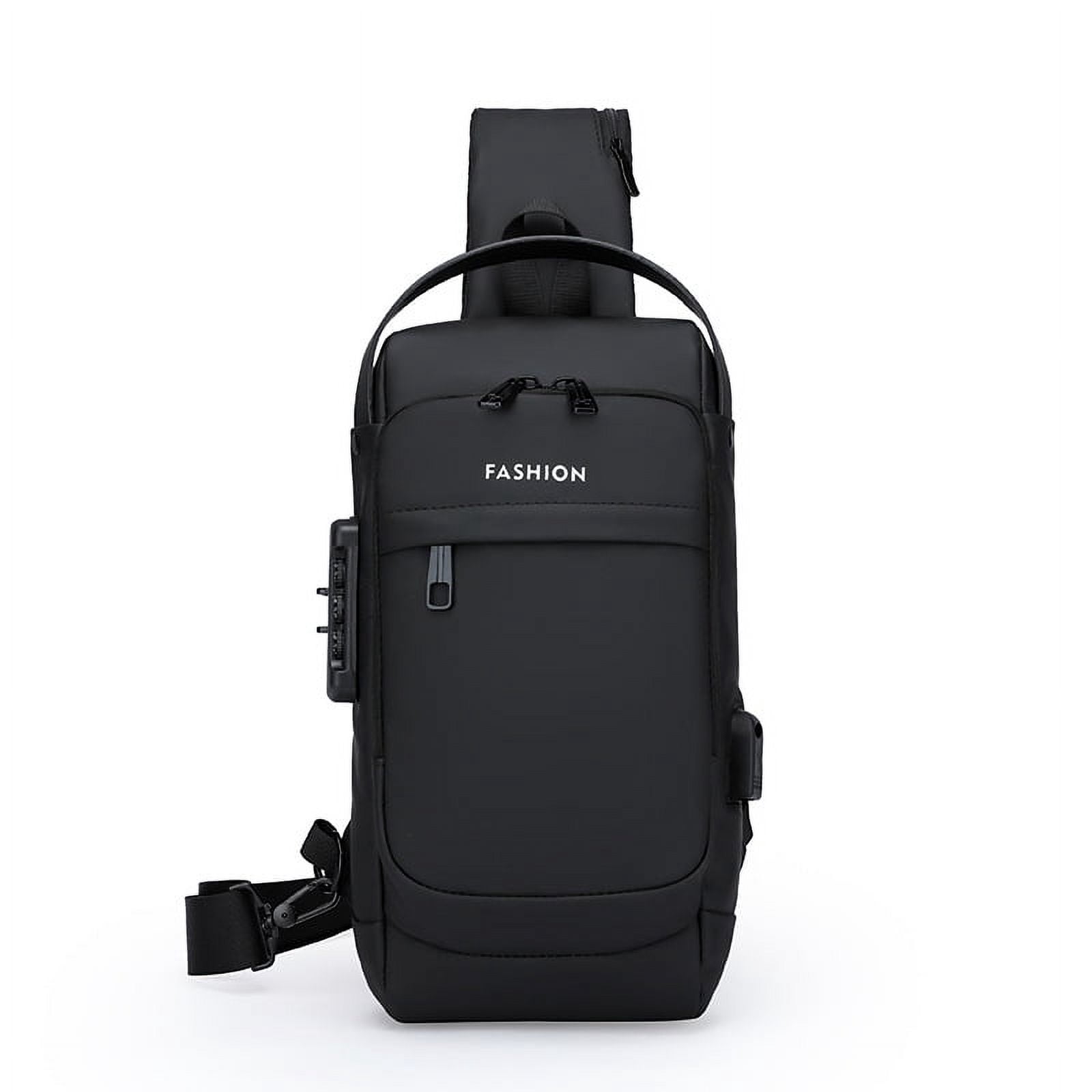 Travel Sling Bag Waterproof Crossbody Bag with Combination Lock Anti-Theft PU Leather Chest Bag with USB Charging Hole Shoulder Backpack Motorcycle Bags