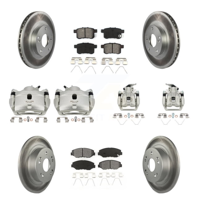 Transit Auto Front Rear Disc Brake Caliper Coated Rotors and Semi-Metallic Pads Kit (10Pc) for Car 2013 2015-2017 Honda Accord LX with 2.4L KCG-100881S