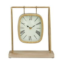 DecMode 11" Gold Metal Suspended Hanging Clock with Wood Base