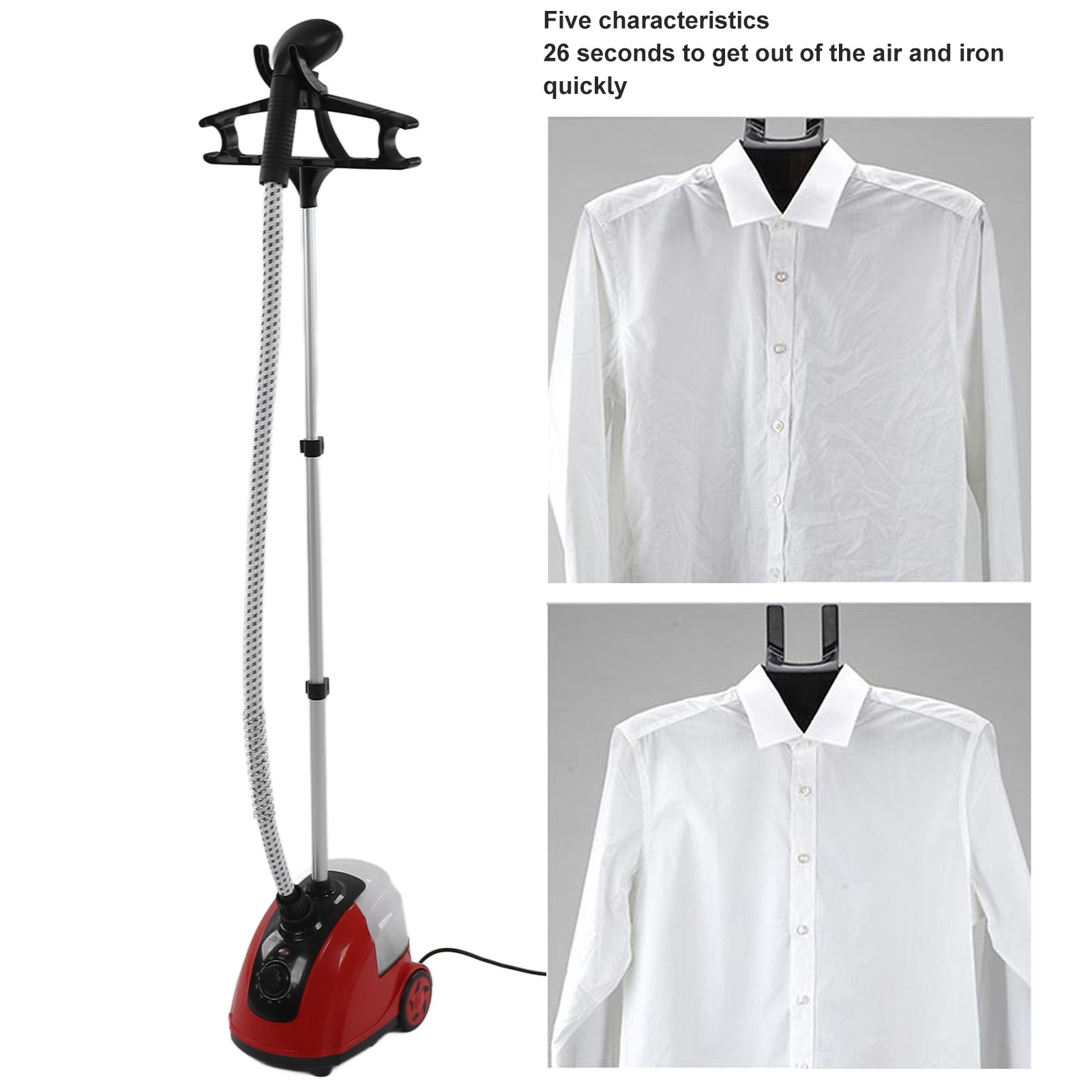 YAHHU Professional Standing Steam Iron for Clothes 1800W Powerful Garment Steamer with Hanger Red (35 inches / 88.9 cm Height)
