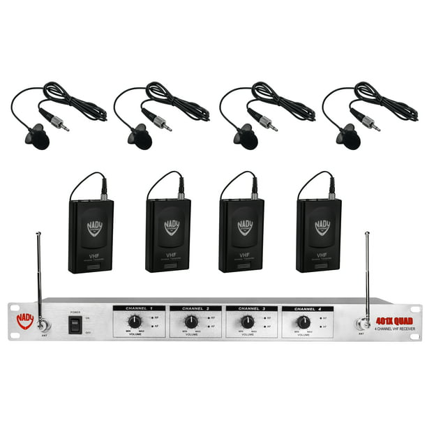 Nady 401X QUAD Wireless 4-Channel Lapel / Lavalier Microphone System with 4  Lapel Bodypack Transmitters & Microphones