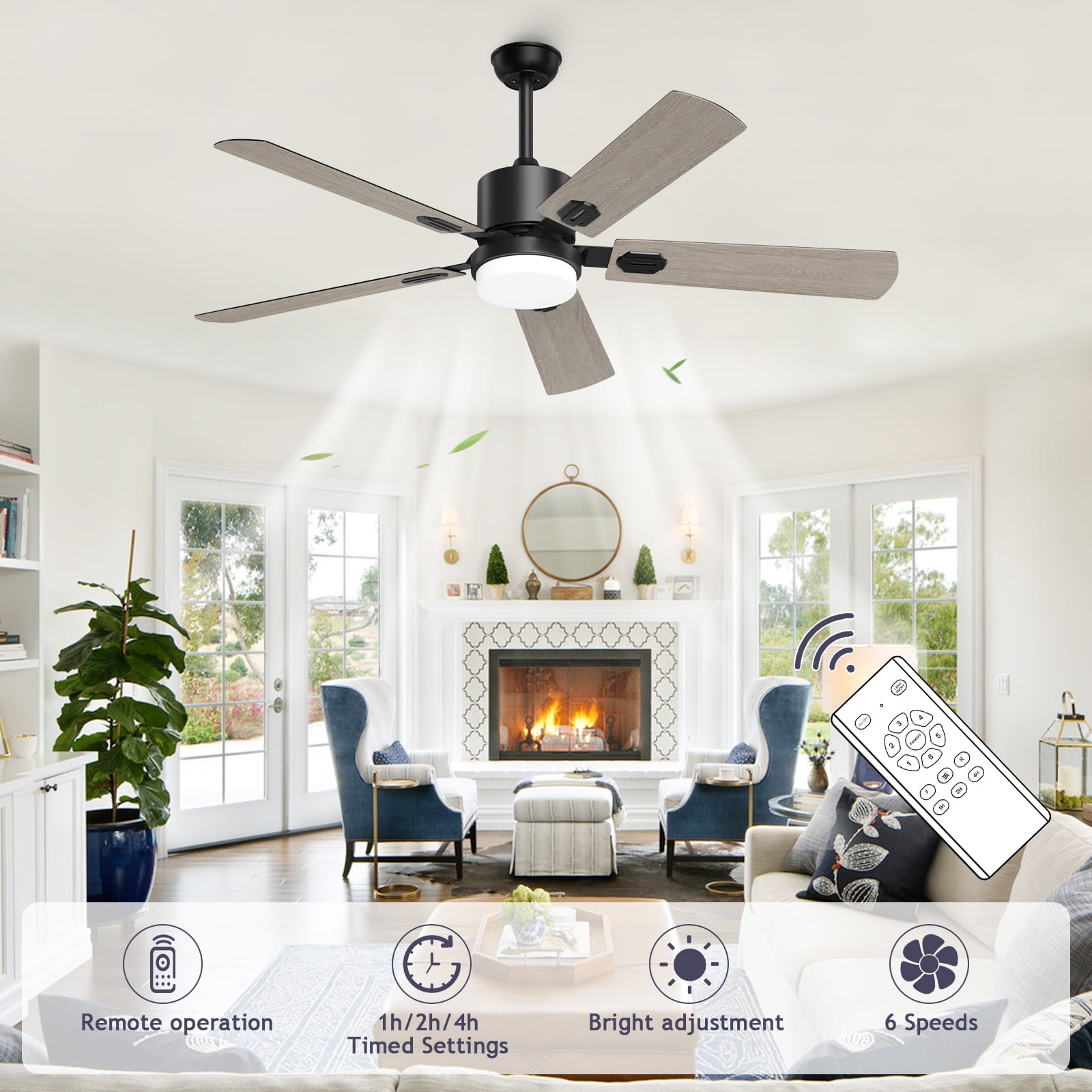 ReFa - wenq reiga 52 Inch Flush Mount White Ceiling Fan with Light