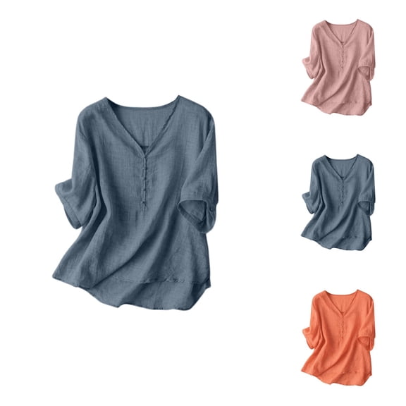 Oversized Tshirts for Women Summer Solid Casual V Neck Elbow Sleeve T Shirts for Women Going out Tops
