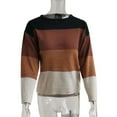 thumbnail image 3 of Pull Femme à Rayures Color Block Col Rond Pull Ample Manches Longues Blouse, Kaki, TG, 3 of 6