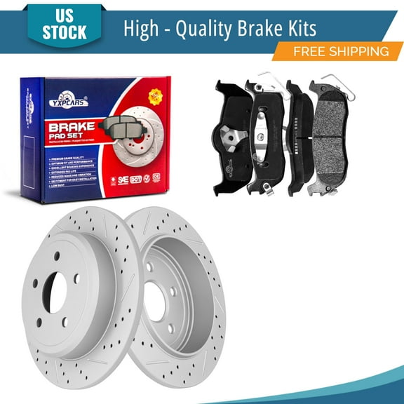 YXPCARS 6PCS Brake Kits, Rear Drilled & Slotted Brake Rotors   Ceramic Brake Pads Kit for 2006-2010 Jeep Commander 2005-2010 Jeep Grand Cherokee (53027 1041)