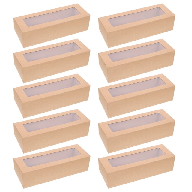 10 cajas de PVC para macarrones con ventana transparente, cajas de papel para galletas, para el hogar, tiendas de postres (papel kraft, pequeñas)