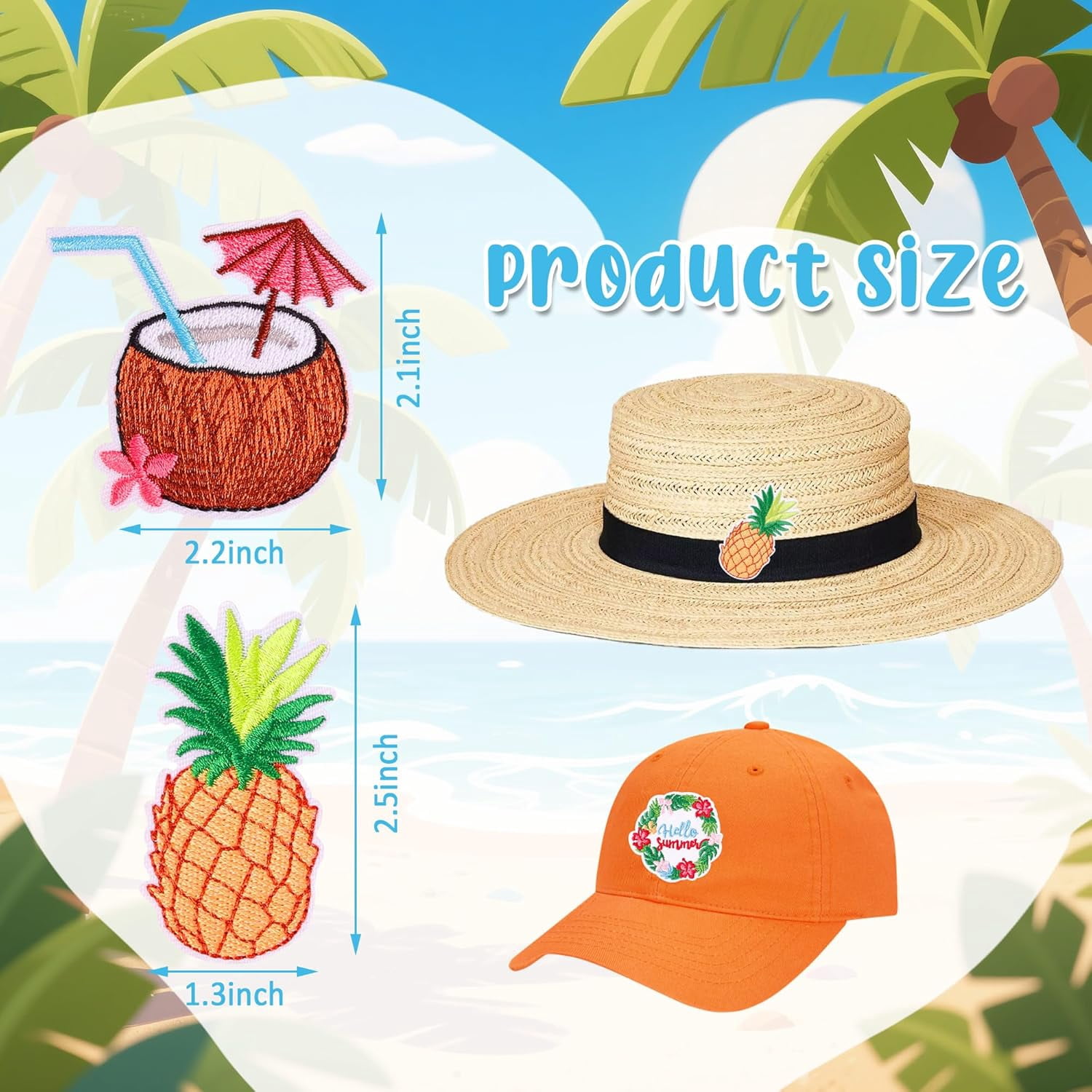 32Pcs Hawaiian Tropical Iron On Patches for Hats, Vibrant Aloha Summer Embroidered Patches s for Swimsuits/Beach Hats/Summer Bags