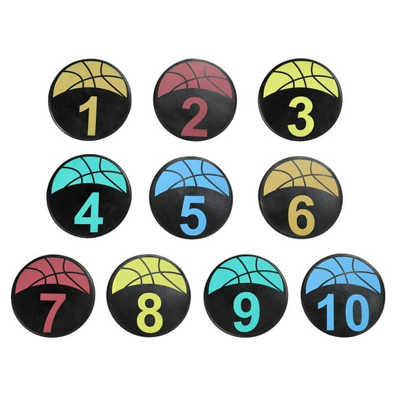 Number Spot Markers 9 Inch, 10 Pcs Basketball Non-Slip Floor Dots Agility Markers, Yellow/Blue/Red/Dark Yellow/Green