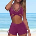 thumbnail image 4 of Sngxgn Bikini Set for Women Two Piece Swimsuit High Waisted V Neck Ruched Front Wide Straps(Purple,XXL), 4 of 6