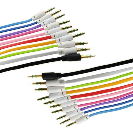 - InnoLife Full Set of 10 Colors 3ft 3.5mm Male To Male M/M Flat Noodle Music Record Stereo Audio Auxiliary AUX Cable Cord (Total 10pcs Mixed Colors)