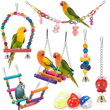 WLGJL 11pcs Bird Toys for Parakeets & Small Birds - Wooden Perch Swings, Ladder & Climbing Toys for for Budgerigar, Parakeet, Conure, Cockatiel, Mynah, Love Birds, Finches