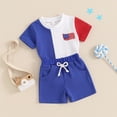 thumbnail image 2 of 4th of July Toddler Baby Boys Outfits Contrast Color American Flag Short Sleeve T-Shirts Tops and Shorts Set Fourth Of July Clothes, 2 of 7