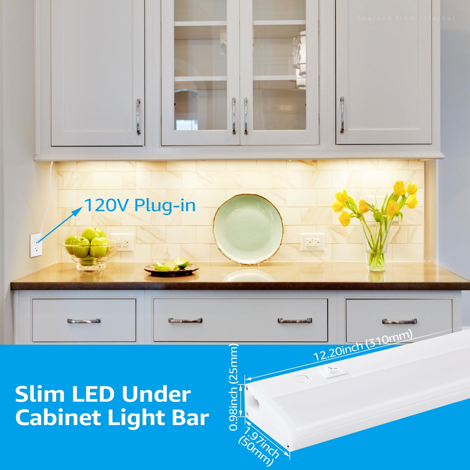 20 Pack 12 Inch Slim LED Under Cabinet Lighting, Under-Counter Light Fixtures, Plug-in, Linkable Cabinet Lights, 3000K Warm White