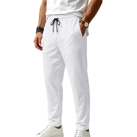Havenx Athletic Pants for Men Quick Dry Stretch Track Pants with Zipper Pockets Elastic Waist Drawstring Sweatpants Golf Running Gym Lightweight Travel Fishing Clothing White S