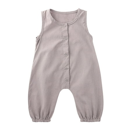 

Binmer Toddler Baby Boys Girls Cute Solid Color Stripe Sleeveless Button Romper Jumpsuit