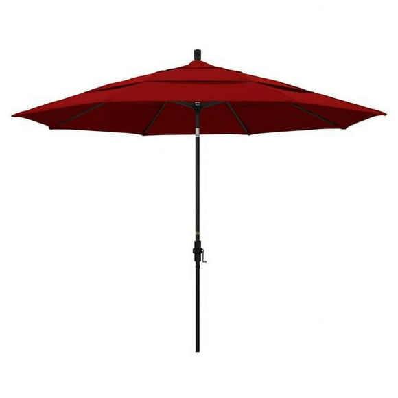 California Umbrella GSCU118302-5403-DWV 11 ft. Aluminum Market Umbrella Collar Tilt Double Vents - Matted Black - Sunbrella - Jockey Red