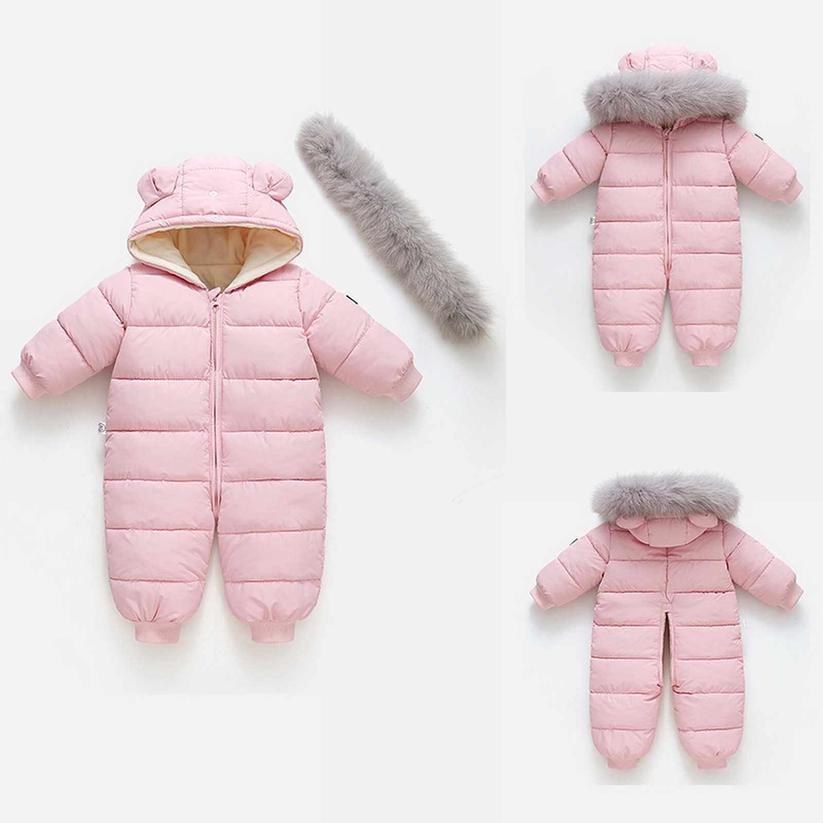 XXWXYD Baby Thermal Insulated Down Jacket Romper Detachable Collar Hooded Winter Snowsuit Thickened Coat Cold Weather Gear Windproof Outerwear