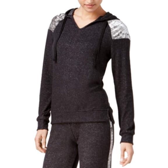 Hippie Rose Charcoal Womens Colorblocked Hooded Sweater