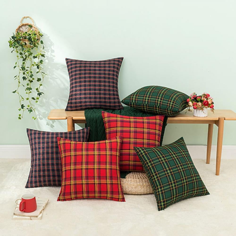 Tartan Pillow Cover With Furs, Winter Fall Throw Pillow Cover for  Couch,yarn-dyed Plaid Cushion Cover, Christmas Pillow Cover 18 X 18 Inches  