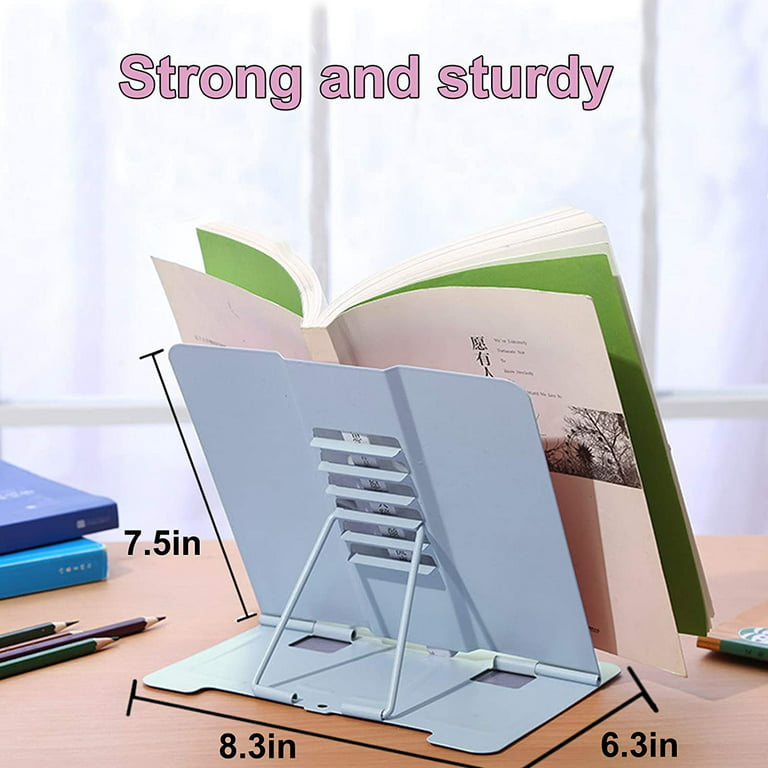 Metal Book Stand Reading Book Holder Lightweight Cook Book Stands Portable  Textbook Holders Adjustable Recipe Document Stand Tablet Music Book  Stands&Holders(Light Blue) 