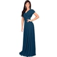 thumbnail image 5 of KOH KOH Long V-Neck Flowy Cap Short Sleeve V-Neck Bridesmaid Wedding Guest Party Formal Summer Sundress Tall Gown Maxi Dress Dresses For Women Blue Teal X-Small US 2-4 NT074, 5 of 7