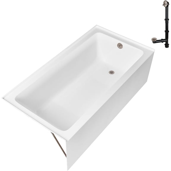 Streamline GA-307-16-BNK 66 in. x 34 in. Acrylic Right-Hand Drain Alcove Bathtub in Glossy White With External Drain in Brushed Nickel