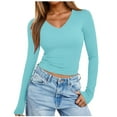 thumbnail image 1 of Camisa lisa de manga larga con cuello en V para mujer - Blusa ajustada para fiestas informales - Tallas S-XXL, 1 of 7