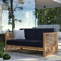 Modway Carlsbad Teak Wood Outdoor Patio Loveseat in Natural Navy
