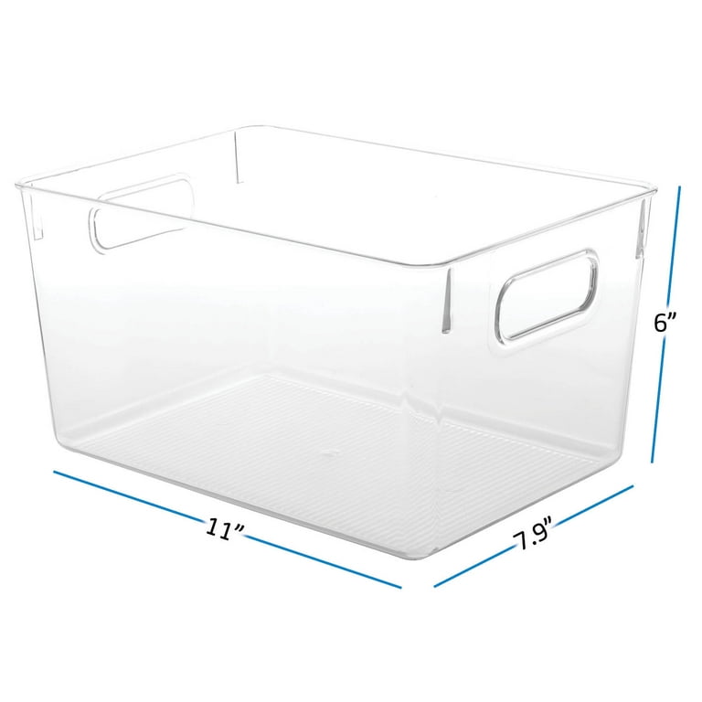 Eatex 2 Pack Clear Plastic Storage Organizer Bin with Handles - Stackable Bin Tray for Home, Classroom, Playroom, Studio - Great Bin for Crafts, Art