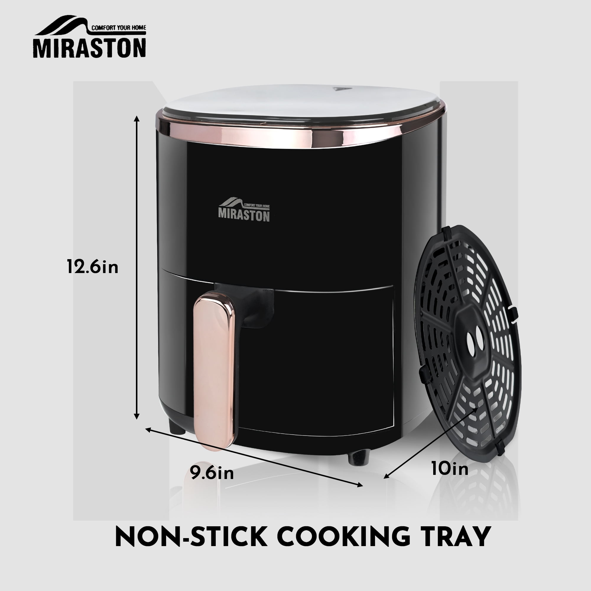 MIRASTON 3.6L Digital Air Fryer, Compact for Singles, Couples, Apartment, Dishwasher Safe, Black，1350W