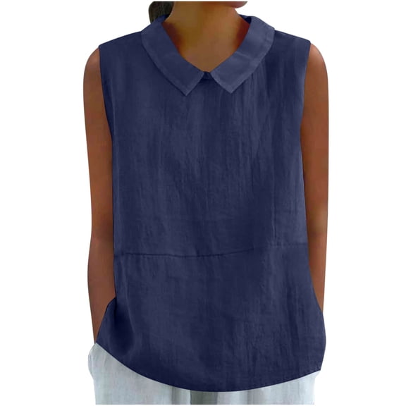 Ltctricy Tank Tops for Women Trendy Summer Cotton Linen Solid Color Collared Sleeveless Shirts Casual Loose Tunic Blouses