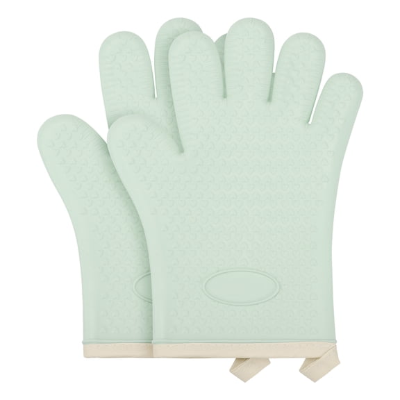 Unique Bargains 2pcs Silicone Heat-Resistant and Waterproof Oven Mitts Green 10.8" x 8.1"
