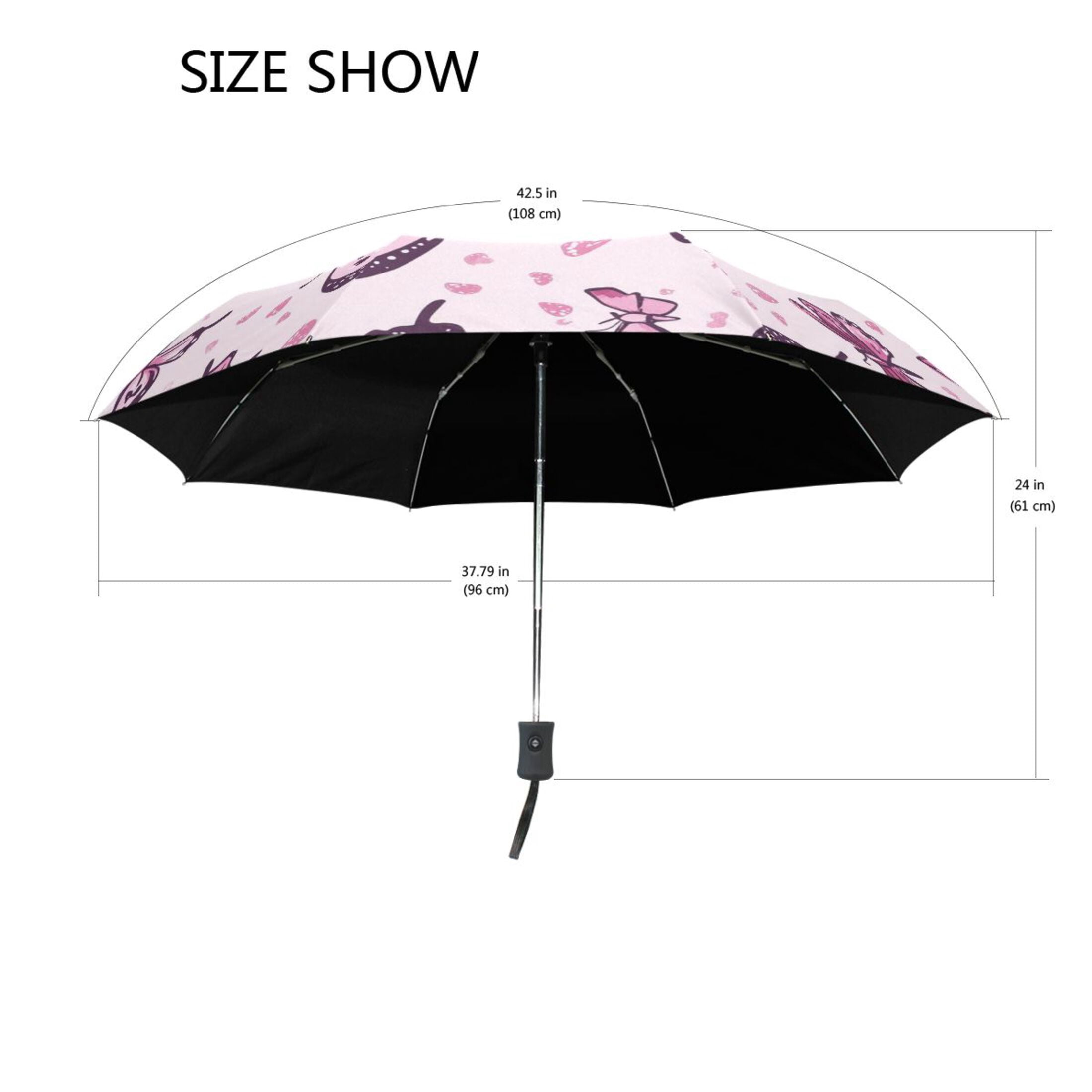 BZSMCE One-Touch Auto Open Close Rain Umbrella With Creative Pink Butterfly Bliss Pattern