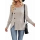 thumbnail image 1 of Blusas de Otoño para Mujer, Cuello Cuadrado Suave, Larga Tipo Farol, Botones Decorativos, Abertura Lateral, Suéter, Túnica, Camisa Gris M, 1 of 9