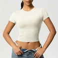 thumbnail image 6 of JGGSPWM Women's Slim Fitted Short Sleeve Crop Top with Crew Neck for Casual Workout and Going Out Base Layer Soft Shirts Tops White L, 6 of 9