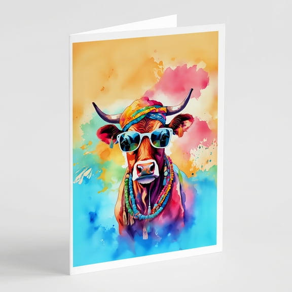 Hippie Animal Cow Greeting Cards Pack of 8 7 in x 5 in