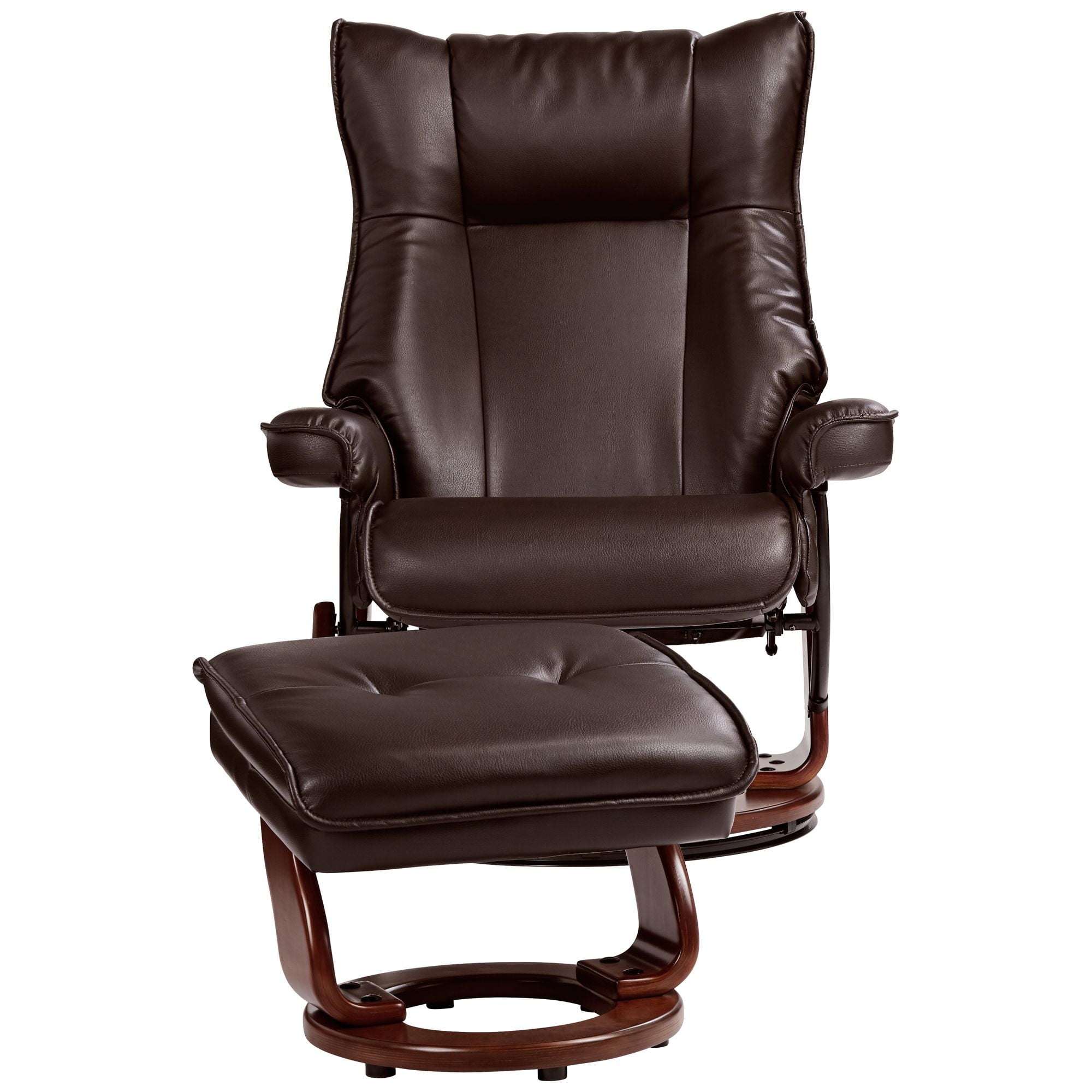 BenchMaster Morgan Java Faux Leather Recliner Chair Modern Armchair Ottoman Footrest Ergonomic Manual Reclining Swivel for Bedroom Living Room Reading