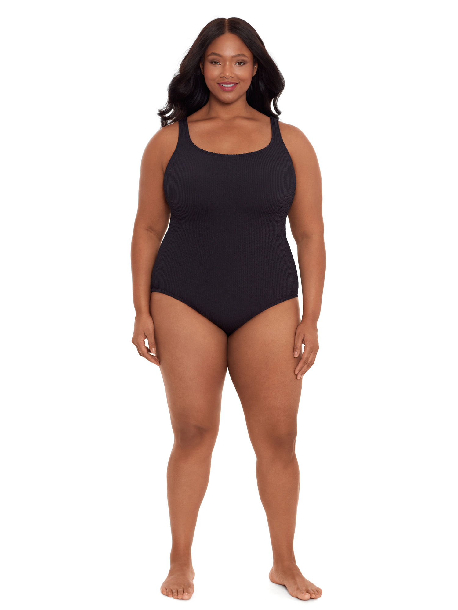Time and Tru Women's and Women’s Plus Size Solid Crinkle One Piece Swimsuit - image 4 of 10
