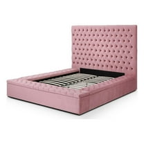 Better Home Products Cosmopolitan Velvet Upholstered Platform Queen Bed in Pink