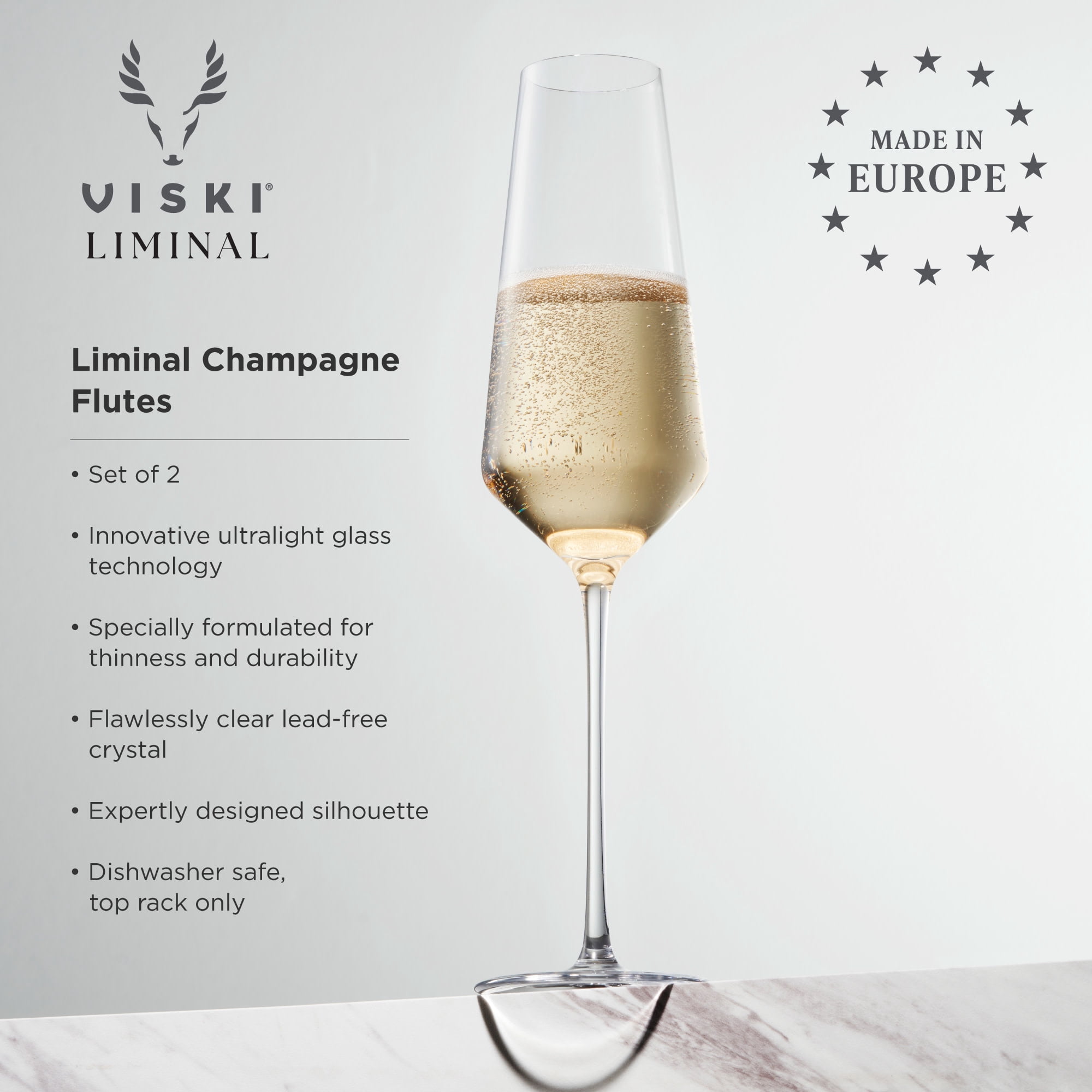 Viski Liminal Crystal Flutes for Home Bar, Wedding Gifts, 9 oz, Set of 2